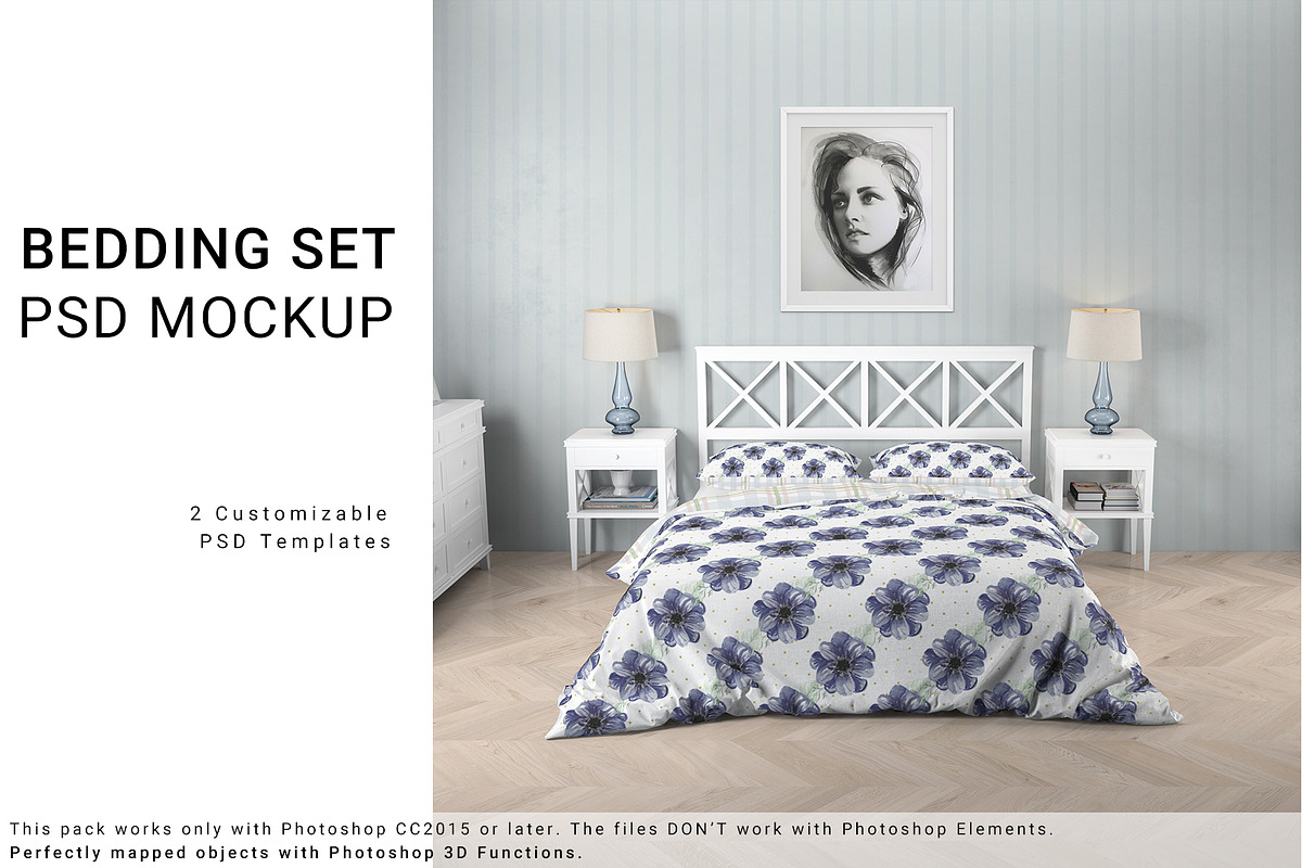 Bedroom Set -Bed Linen Floor & Wall in Product Mockups - product preview 8