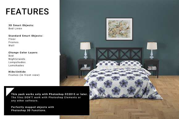 Bedroom Set -Bed Linen Floor & Wall in Product Mockups - product preview 1
