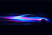 Neon glowing sport car silhouette.