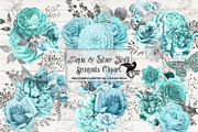 Aqua and Silver Floral Clipart