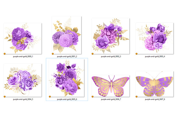 Lilac and Gold Floral Clipart in Illustrations - product preview 2