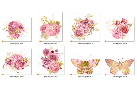 Pink and Gold Floral Clipart in Illustrations - product preview 2