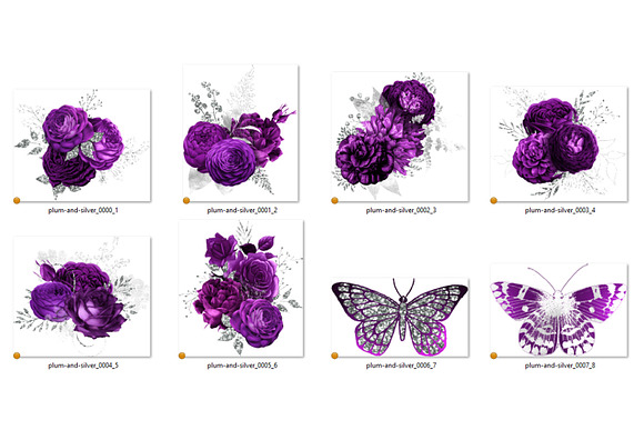 Plum and Silver Floral Clipart in Illustrations - product preview 2
