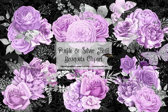 Purple and Silver Floral Clipart in Illustrations - product preview 1