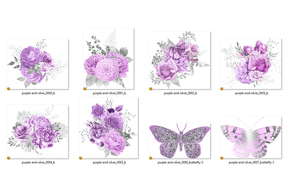 Purple and Silver Floral Clipart in Illustrations - product preview 2