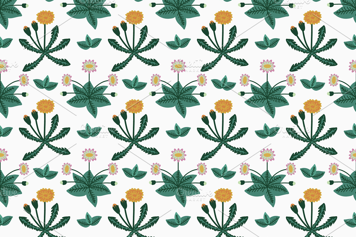 Seamless dandelions and daisies in Patterns - product preview 8