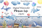 Watercolor Marine life clipart