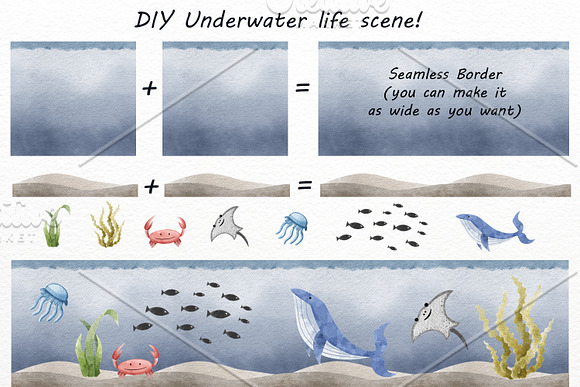 Watercolor Marine life clipart in Illustrations - product preview 1