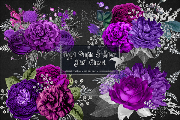 Royal Purple and SilveFloral Clipart