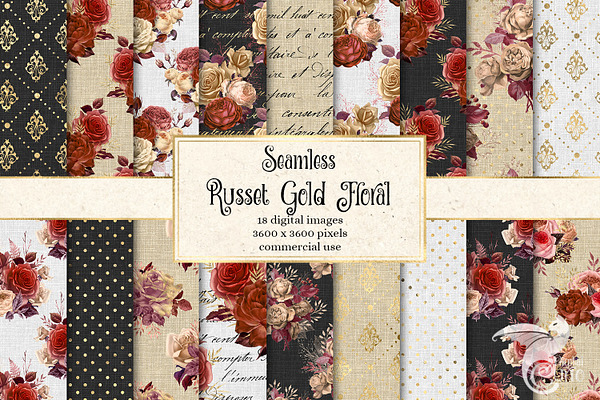 Russet Gold Floral Digital Paper
