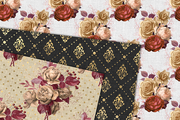 Russet Gold Floral Digital Paper in Patterns - product preview 1