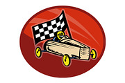 Soap box derby racing with race flag