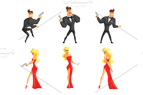 Secret agents in different poses