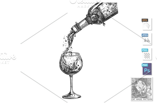 Bottle,wine glass with liquid effect