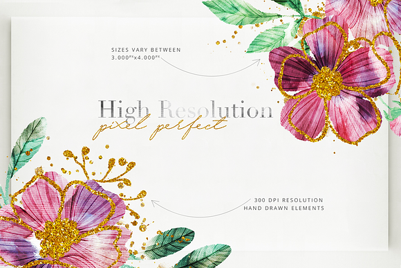 Watercolor & Glitter-Botanical Pack in Illustrations - product preview 2