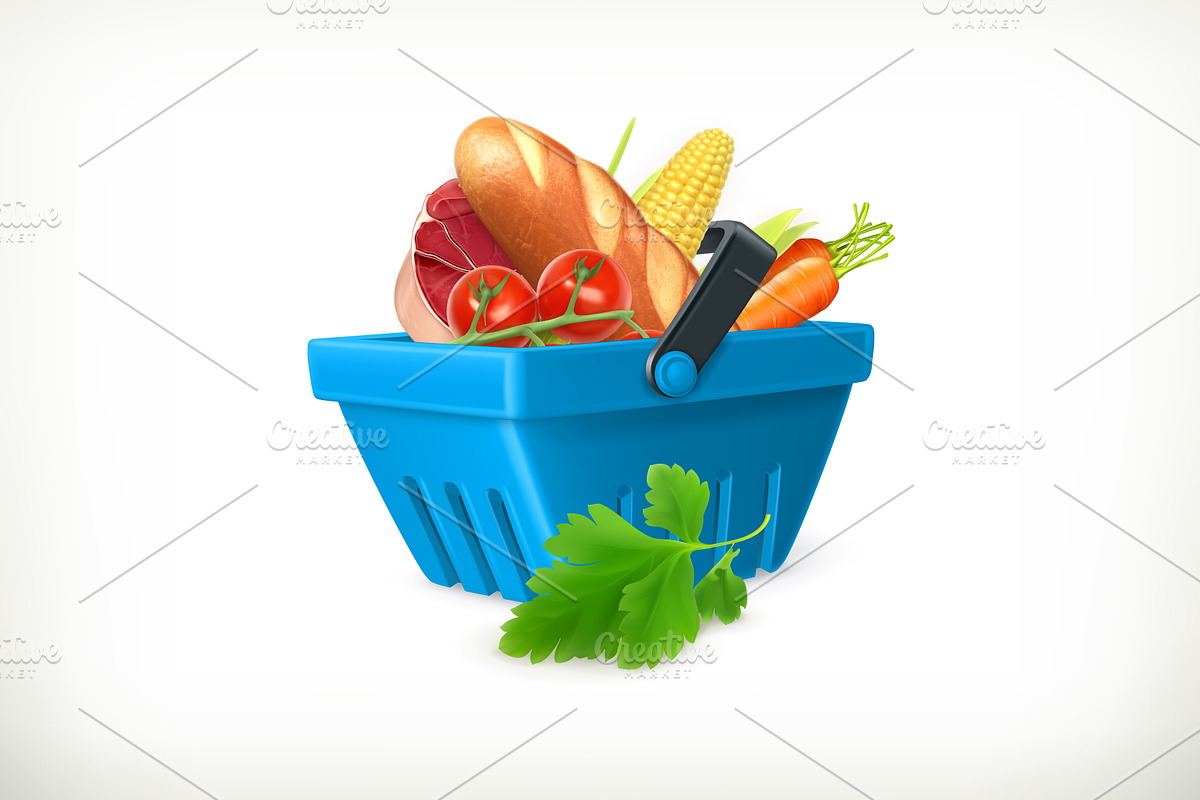 Basket with foods illustration in Objects - product preview 8