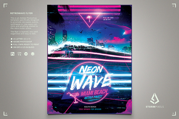 Synthwave Flyer Retrowave Template in Flyer Templates - product preview 1