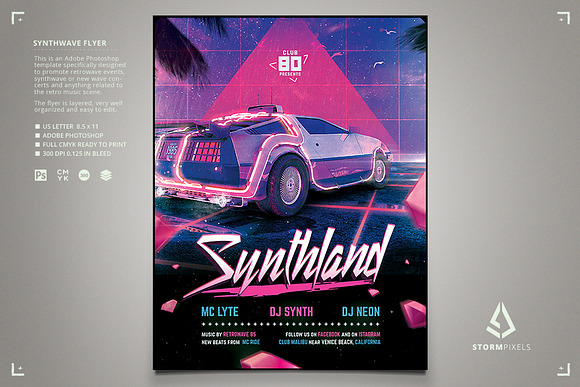 Synthwave Flyer v2 Retrowave Poster in Flyer Templates - product preview 1