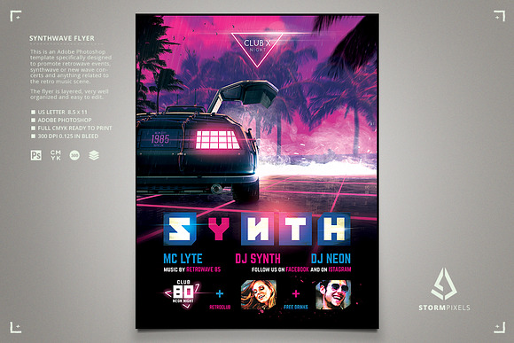 Synthwave Flyer v3 Cyberpunk 1980s in Flyer Templates - product preview 1