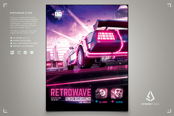 Synthwave Flyer v4 New Retrowave in Flyer Templates - product preview 1