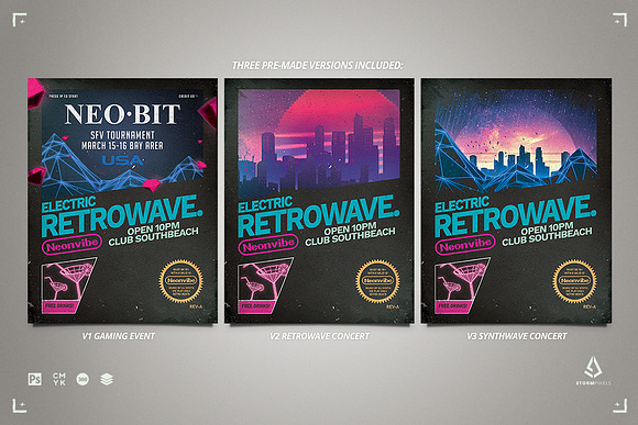 Retrowave Flyer v1 Retrogaming Cover in Flyer Templates - product preview 4