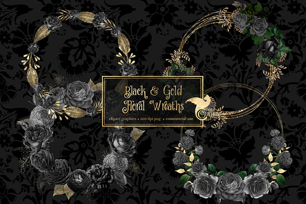 Black and Gold Floral Wreaths