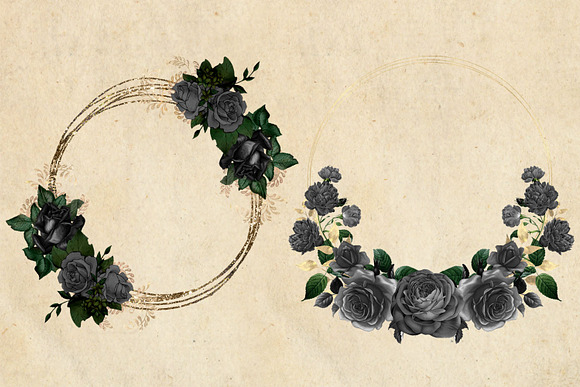 Black and Gold Floral Wreaths in Illustrations - product preview 2