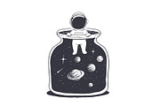 an astronaut is in a jar with space