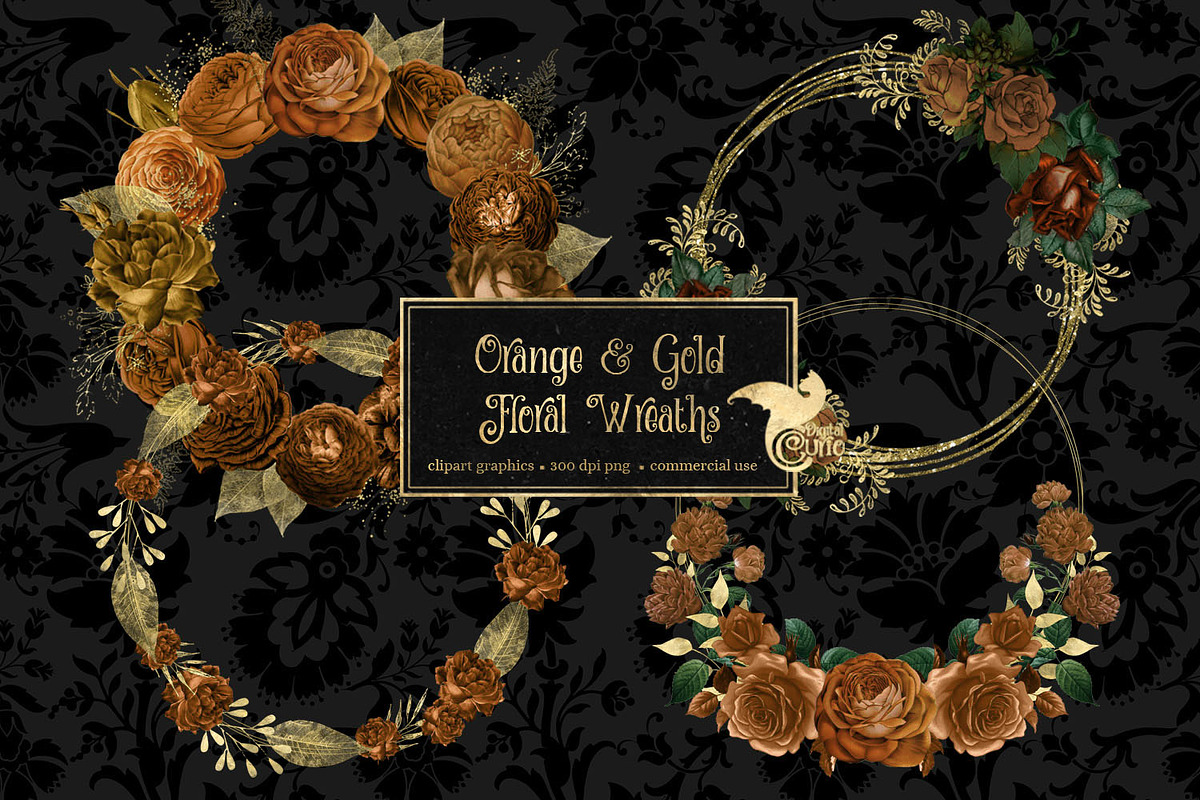 Orange and Gold Floral Wreaths in Illustrations - product preview 8