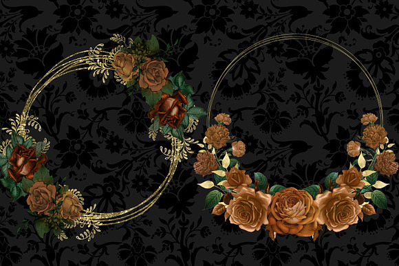 Orange and Gold Floral Wreaths in Illustrations - product preview 1