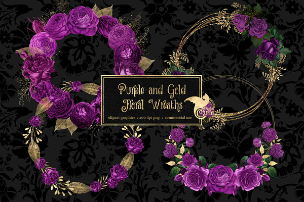 Purple and Gold Floral Wreaths
