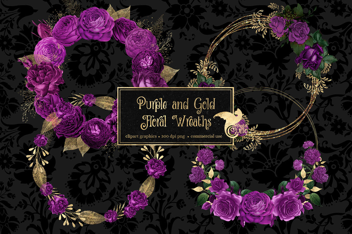 Purple and Gold Floral Wreaths in Illustrations - product preview 8