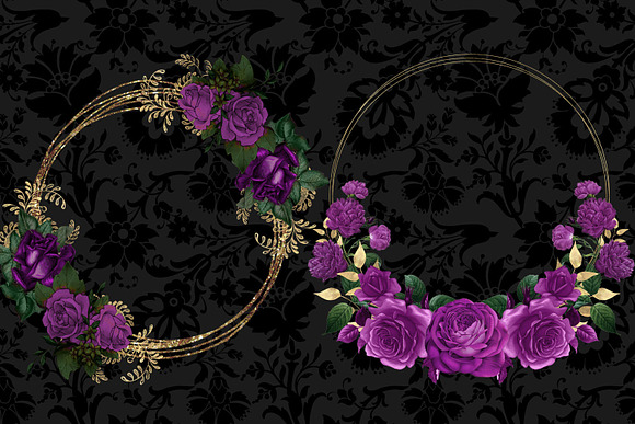 Purple and Gold Floral Wreaths in Illustrations - product preview 1