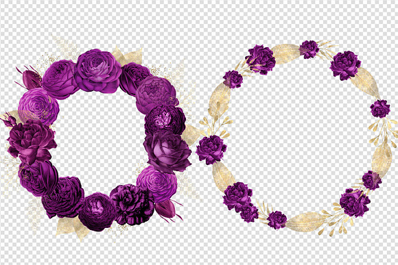 Purple and Gold Floral Wreaths in Illustrations - product preview 2