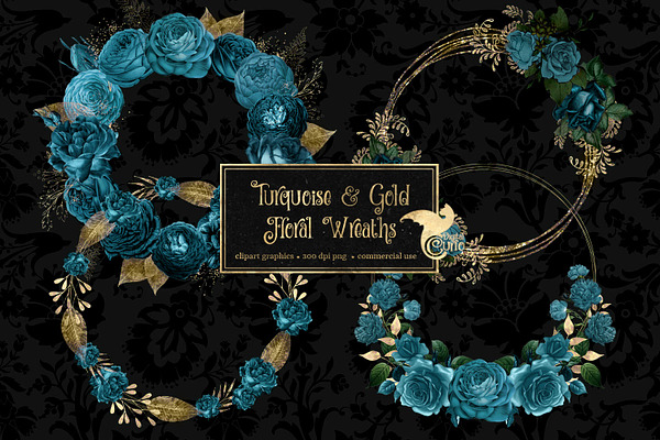 Turquoise and Gold Floral Wreaths