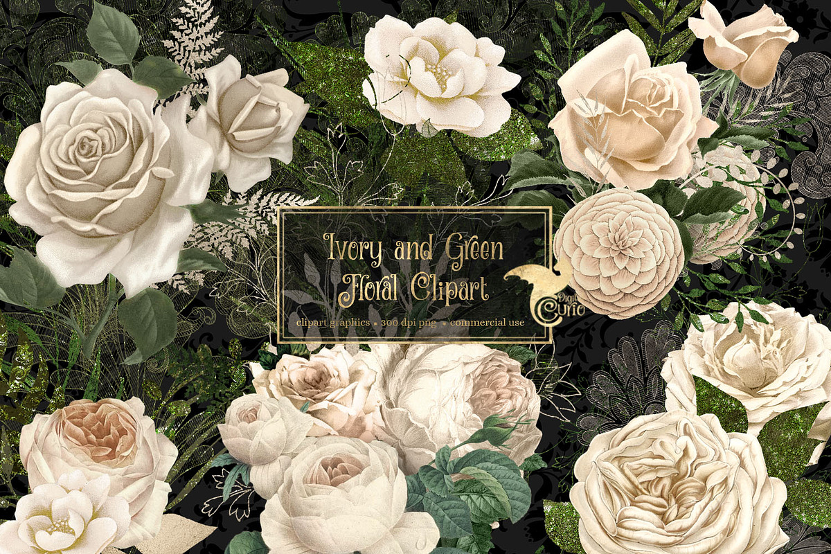 Ivory & Green Floral Clipart in Illustrations - product preview 8