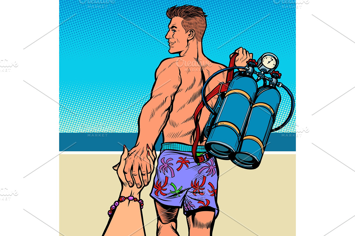 follow me scuba diving instructor in Illustrations - product preview 8