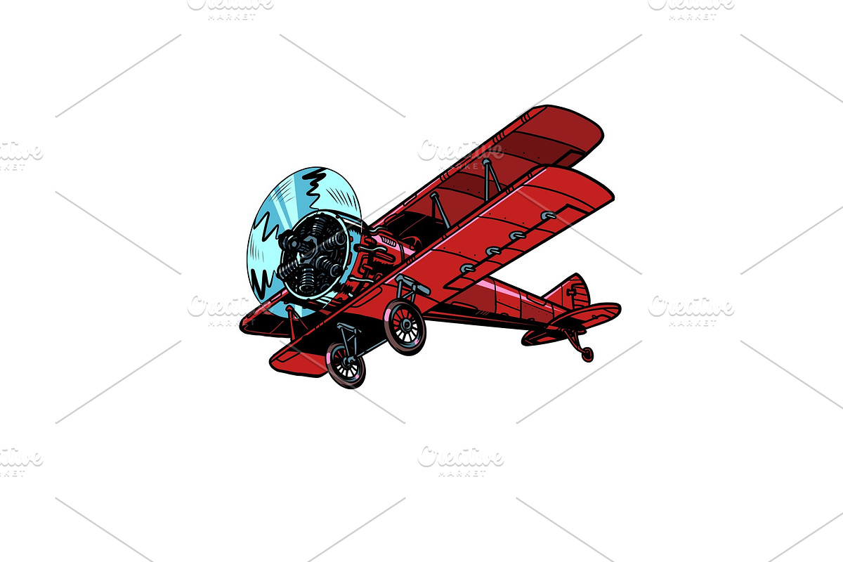 retro biplane aircraft in Illustrations - product preview 8