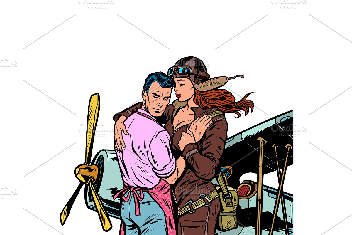 woman pilot says goodbye to a man, a in Illustrations - product preview 8