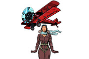 woman pilot of a vintage biplane