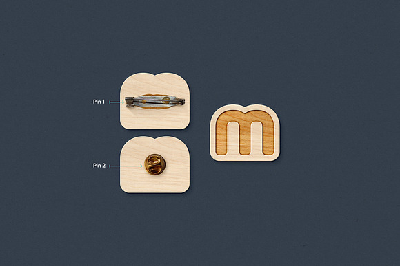 Realistic Wood Pin Badge Mockup Psd in Product Mockups - product preview 1