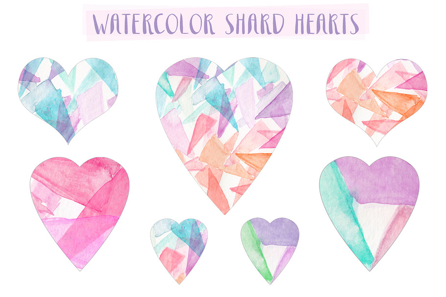 Watercolor Shard Hearts