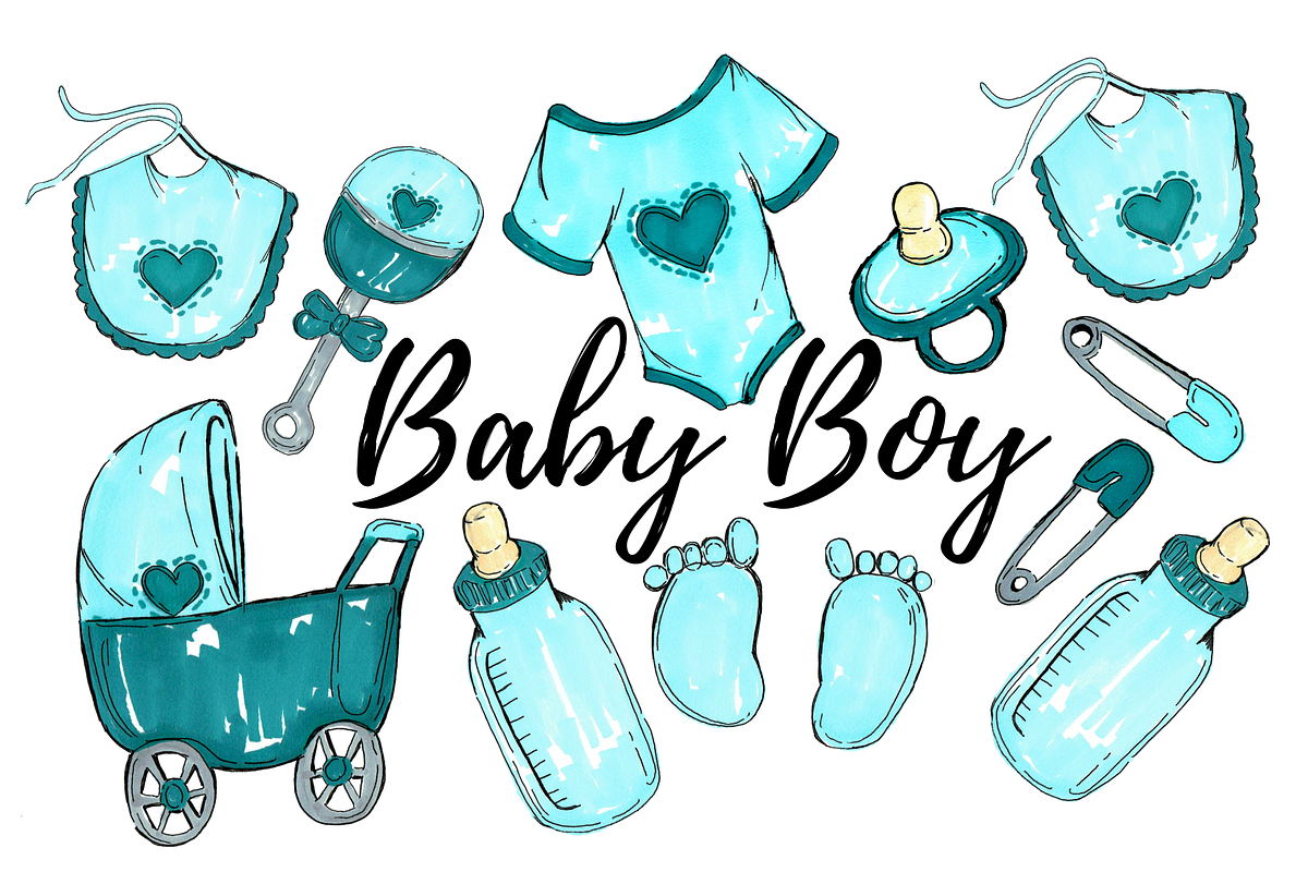 Watercolor Baby Boy Clipart in Illustrations - product preview 8