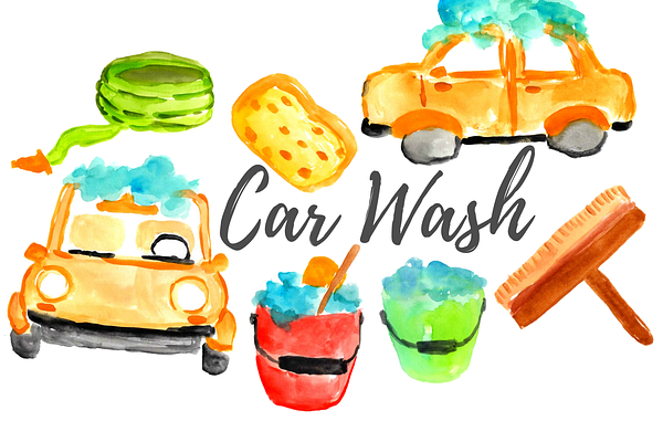 Watercolor Car Wash Clipart