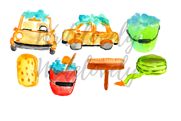 Watercolor Car Wash Clipart in Illustrations - product preview 1