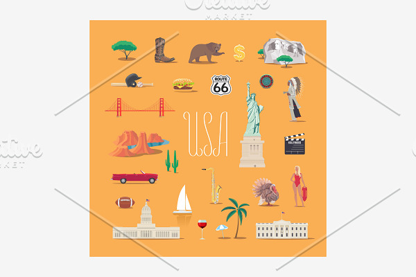 Travel to America vector icons set