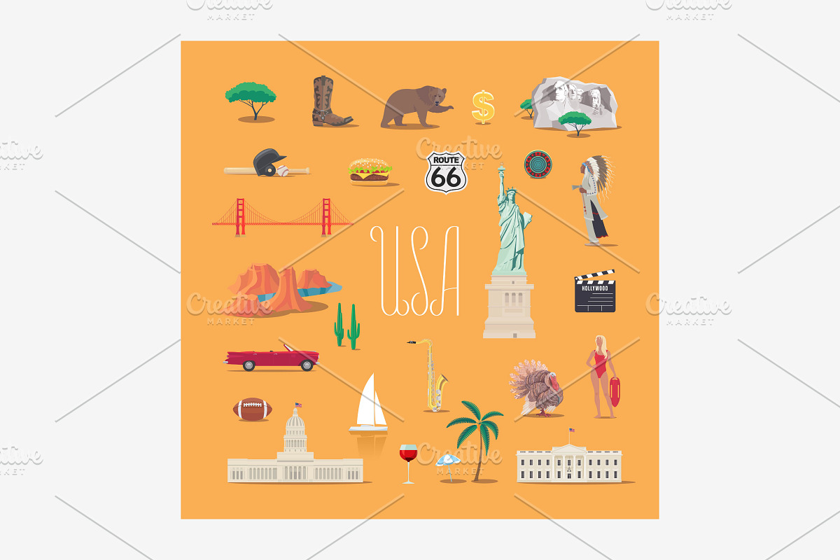 Travel to America vector icons set in Illustrations - product preview 8
