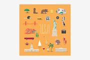 Travel to America vector icons set
