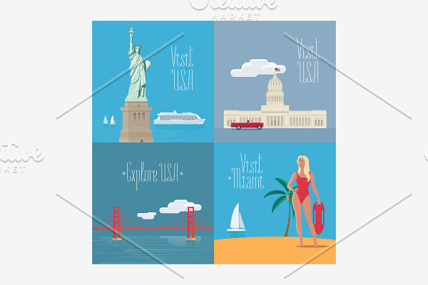 Set of vector illustrations USA
