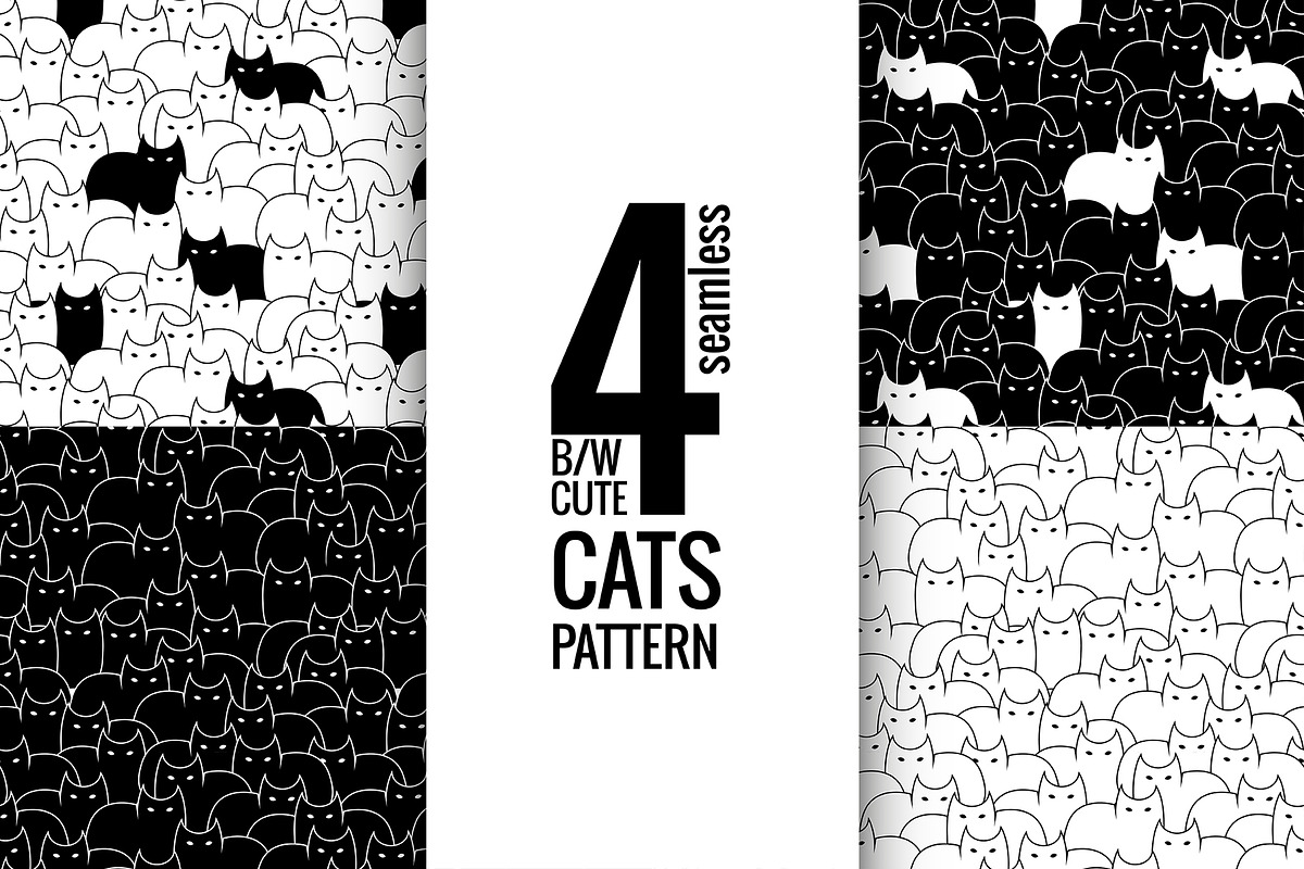 4 Black & white cats vector pattern. in Patterns - product preview 8